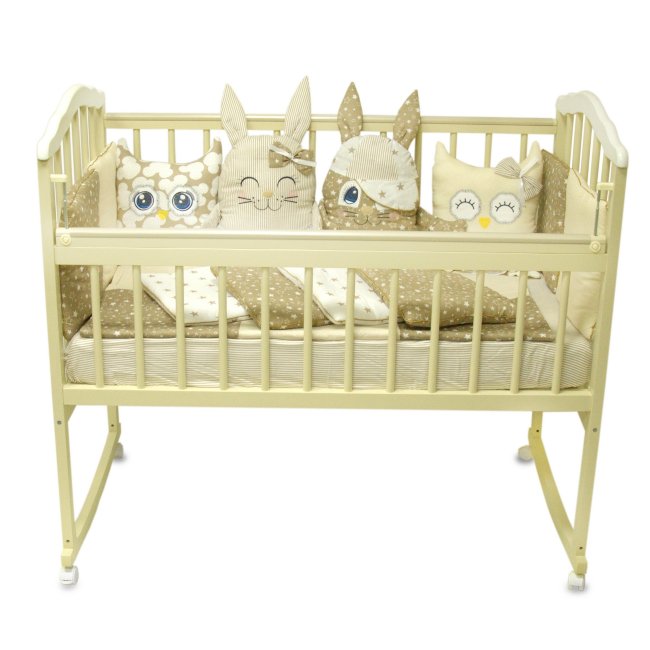 Кроватка MALIKA «Melisa-2 LUX» колесо-качалка без ящика, слоновая кость-белый
