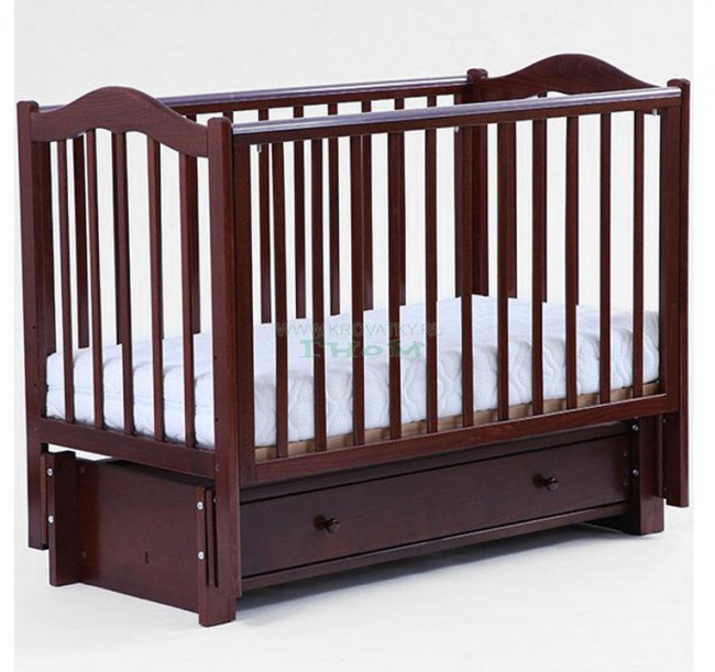 Кроватка БИ 37.3 "Кубаночка-1" с ящ.маятник продольного качания орех темный